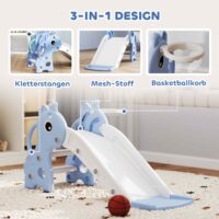 Kinderrutsche 3-in-1 mit Basketballkorb und Ball blau