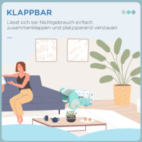 Grün-weisse klappbare Kinderrutsche, die als Spielturm dient und sicher sowohl drinnen als auch draussen verwendet werden kann. Sie bietet Rutschvergnügen und fördert die Bewegung.