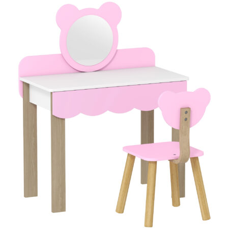 Kinderschminktisch mit Hocker Spiegel und Schublade rosa