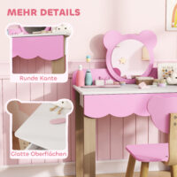 Kinderschminktisch mit Hocker Spiegel und Schublade rosa