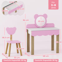 Kinderschminktisch mit Hocker Spiegel und Schublade rosa