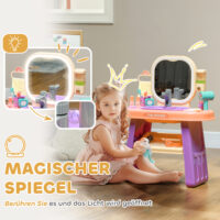 Violetter Kinderschminktisch mit integrierter LED-Beleuchtung und Musikfunktion, ideal für Kinder von 3-6 Jahren. Ein Traum für kleine Prinzessinnen und Stylisten.