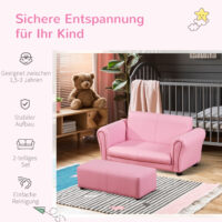 Rosa Kindersessel und Hocker Set, Grösse 83x42x41cm, ideal für das Kinderzimmer zum Spielen und Ausruhen.