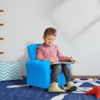Kindersessel mit verstellbarer Rückenlehne und Holzrahmen blau