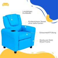 Kindersessel mit verstellbarer Rückenlehne und Holzrahmen blau