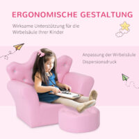 Rosa Kindersessel im Softsofa-Design mit passendem Hocker, ideal für Mädchen ab 3 Jahren. Dieser gemütliche Sessel bietet eine weiche Sitzfläche und ist perfekt zum Entspannen und Spielen im Kinderzimmer.