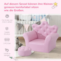 Rosa Kindersessel im Softsofa-Design mit passendem Hocker, ideal für Mädchen ab 3 Jahren. Dieser gemütliche Sessel bietet eine weiche Sitzfläche und ist perfekt zum Entspannen und Spielen im Kinderzimmer.