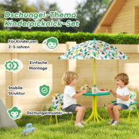 Kindersitzgruppe mit Tisch 2 Klappstühlen und Sonnenschirm grün
