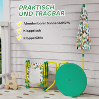 Kindersitzgruppe mit Tisch 2 Klappstühlen und Sonnenschirm grün