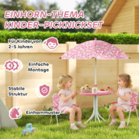 Kindersitzgruppe mit Tisch 2 Klappstühlen und Sonnenschirm rosa