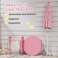 Kindersitzgruppe mit Tisch 2 Klappstühlen und Sonnenschirm rosa