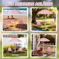 Kindersitzgruppe mit Tisch 2 Klappstühlen und Sonnenschirm rosa