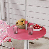 Kindersitzgruppe mit Tisch 2 Klappstühlen und Sonnenschirm rosa