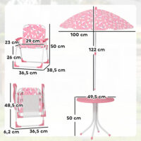 Kindersitzgruppe mit Tisch 2 Klappstühlen und Sonnenschirm rosa