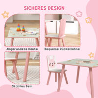 Kindersitzgruppe mit Tisch und 2 Stühlen Tiermotiv Holz rosa