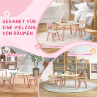 Kindersitzgruppe mit Tisch und 2 Stühlen Tiermotiv Holz rosa