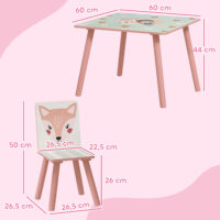 Kindersitzgruppe mit Tisch und 2 Stühlen Tiermotiv Holz rosa
