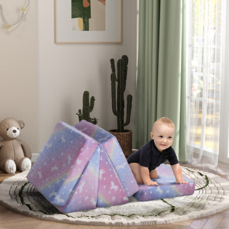 Rosa 5-teiliges Kindersofa in Samtoptik mit Liegefunktion, wandelbar für Spiel und Komfort.