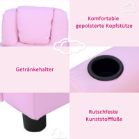 Ein rosa Kindersofa mit Schlaffunktion, Maße 62x56x69cm.