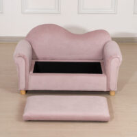 Rosa Kindersofa Zweisitzer mit integriertem Stauraum, perfekt für Kinder von 3 bis 5 Jahren zur Aufbewahrung von Spielzeug.
