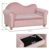 Rosa Kindersofa Zweisitzer mit integriertem Stauraum, perfekt für Kinder von 3 bis 5 Jahren zur Aufbewahrung von Spielzeug.