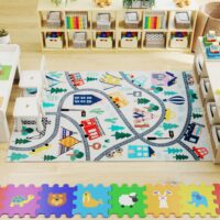Kinderteppich mit Autobahn Motiv weich und pflegeleicht bunt