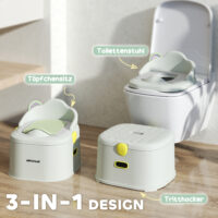 Graues Kindertöpfchen 3-in-1 Design mit praktischen Griffen und abnehmbarem Einsatz für einfache Reinigung.