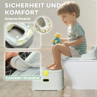 Graues Kindertöpfchen 3-in-1 Design mit praktischen Griffen und abnehmbarem Einsatz für einfache Reinigung.