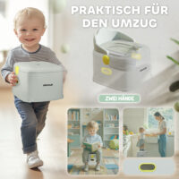 Graues Kindertöpfchen 3-in-1 Design mit praktischen Griffen und abnehmbarem Einsatz für einfache Reinigung.