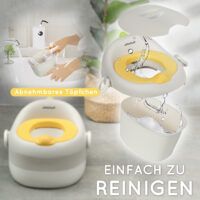 Grauer Kindertopf 3-in-1 mit Griffen und abnehmbarem Innenteil, robust und bis 50 kg belastbar für alle Entwicklungsphasen.