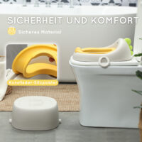 Grauer Kindertopf 3-in-1 mit Griffen und abnehmbarem Innenteil, robust und bis 50 kg belastbar für alle Entwicklungsphasen.