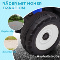 Blauer Kindertraktor als Elektrofahrzeug mit Fernbedienung, Geschwindigkeiten von 3-6 km/h und MP3-Anschluss. Ein Highlight für kleine Bauern und Fahrer.