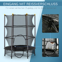 Schwarzes Kindertrampolin mit 140 cm Durchmesser, Sicherheitsnetz und Belastbarkeit bis 50 kg