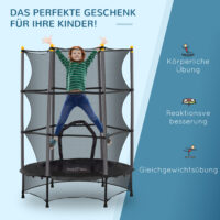 Schwarzes Kindertrampolin mit 140 cm Durchmesser, Sicherheitsnetz und Belastbarkeit bis 50 kg