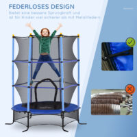 Blaues Kindertrampolin mit 163 cm Durchmesser, Sicherheitsnetz und Belastbarkeit bis 50 kg