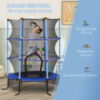 Blaues Kindertrampolin mit 163 cm Durchmesser, Sicherheitsnetz und Belastbarkeit bis 50 kg