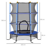 Blaues Kindertrampolin mit 163 cm Durchmesser, Sicherheitsnetz und Belastbarkeit bis 50 kg
