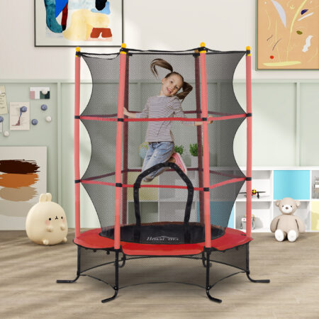 Rotes Kindertrampolin mit 163 cm Durchmesser, Sicherheitsnetz und Belastbarkeit bis 50 kg