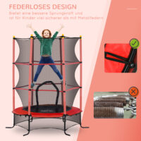 Rotes Kindertrampolin mit 163 cm Durchmesser, Sicherheitsnetz und Belastbarkeit bis 50 kg