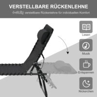 Schwarze, klappbare Sonnenliege mit 4-stufiger Verstellung.