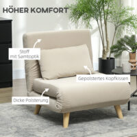 Klappsessel mit Bettfunktion verstellbar in Samtoptik beige