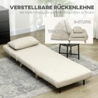 Klappsessel mit Bettfunktion verstellbar in Samtoptik beige