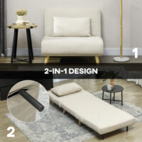 Klappsessel mit Bettfunktion verstellbar in Samtoptik beige