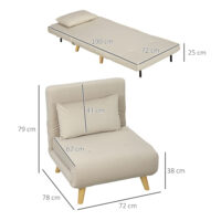 Klappsessel mit Bettfunktion verstellbar in Samtoptik beige