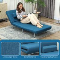 Klappsessel Relaxsessel mit Bettfunktion verstellbar Leinenoptik blau