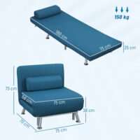 Klappsessel Relaxsessel mit Bettfunktion verstellbar Leinenoptik blau