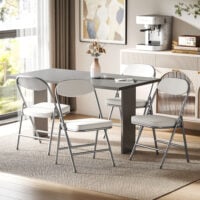 Klappstühle 4er-Set gepolstert faltbar mit Metallrahmen cremeweiss