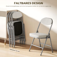 Klappstühle 4er-Set gepolstert faltbar mit Metallrahmen cremeweiss