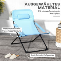 Klappstuhl mit verstellbarer Rückenlehne, 120 kg belastbar, Mesh-Material, Farbe Blau.