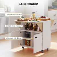 Klapptisch klappbar mit Stauraum und Rollen weiss naturholz